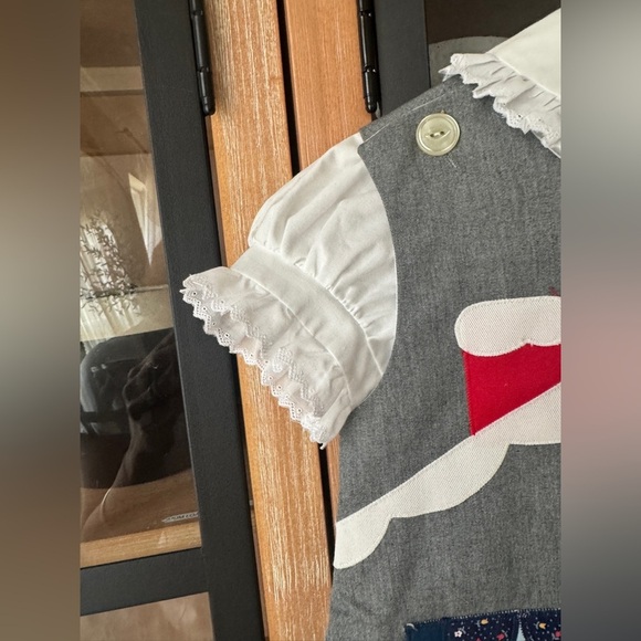 Vintage 80s toddler dress chocolate soup appliqué embroidered house shift jumper - Picture 12 of 15